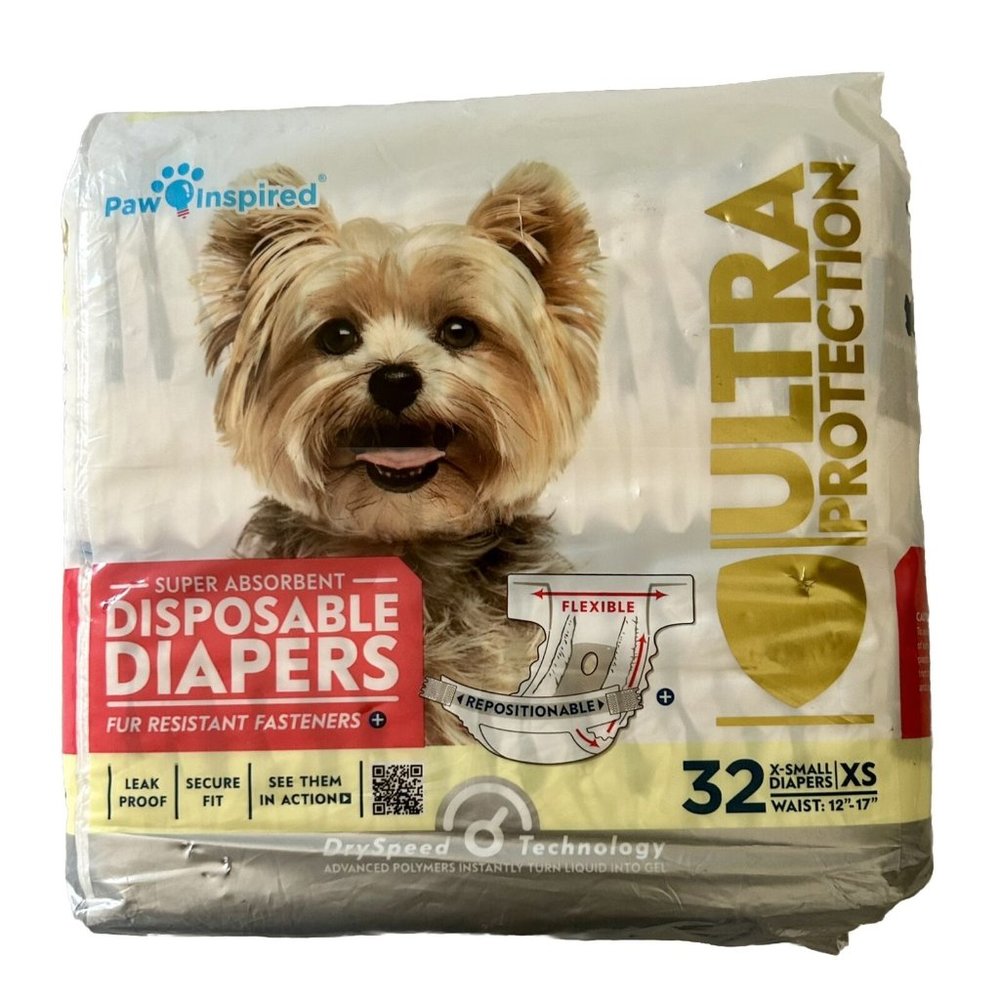 Paw Inspired 32 Super Absorbent Disposable Dog Diapers Size XS